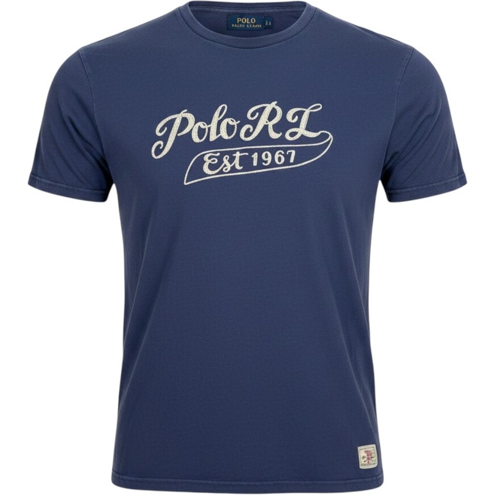 Polo Ralph Lauren Mens Navy Blue Script Logo T-Shirt XLT Embroidered‎ Polo RL